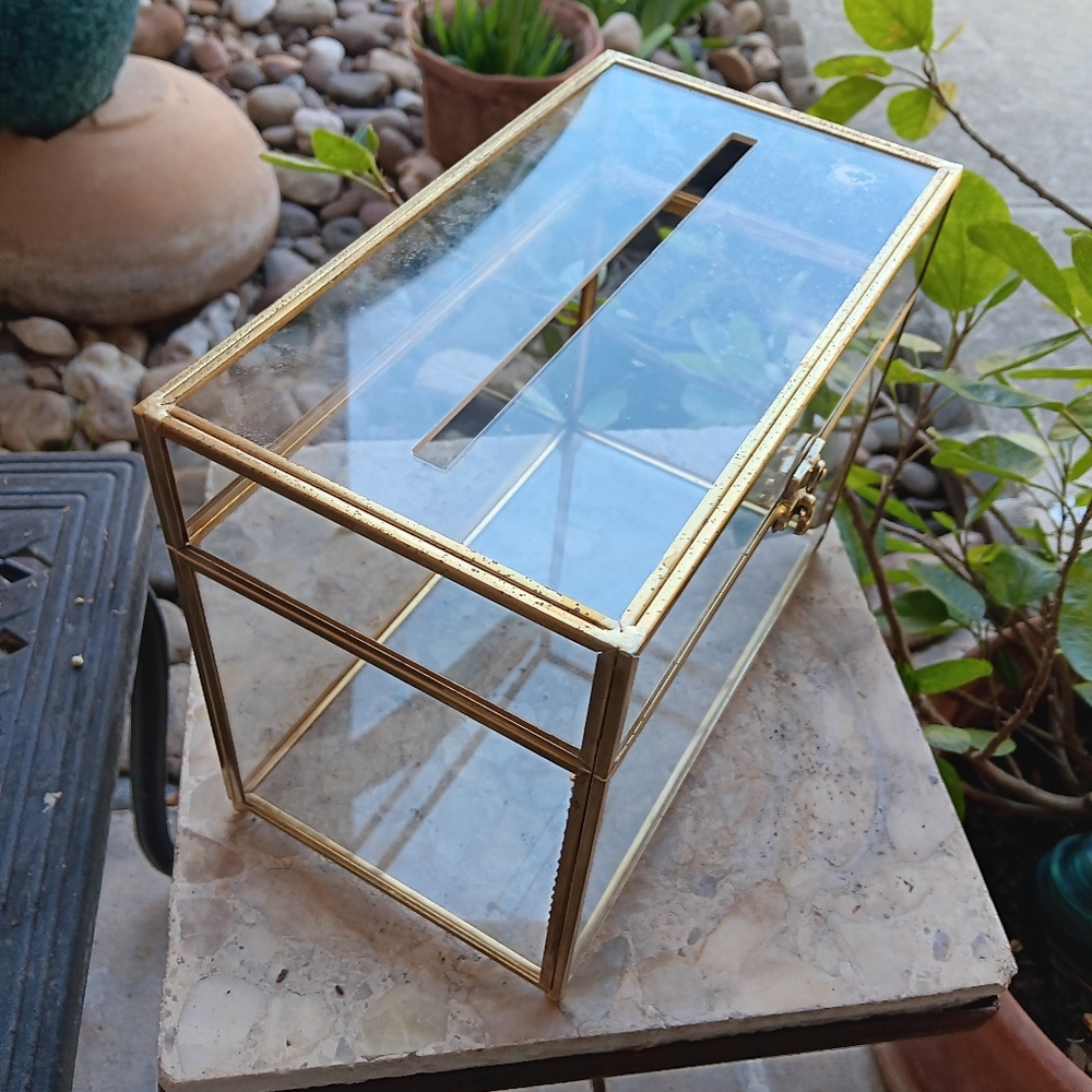 Elegant Acrylic Wedding Card Box Money Gift Box Holder Clear Card Box Matte Gold - Picture 6 of 7